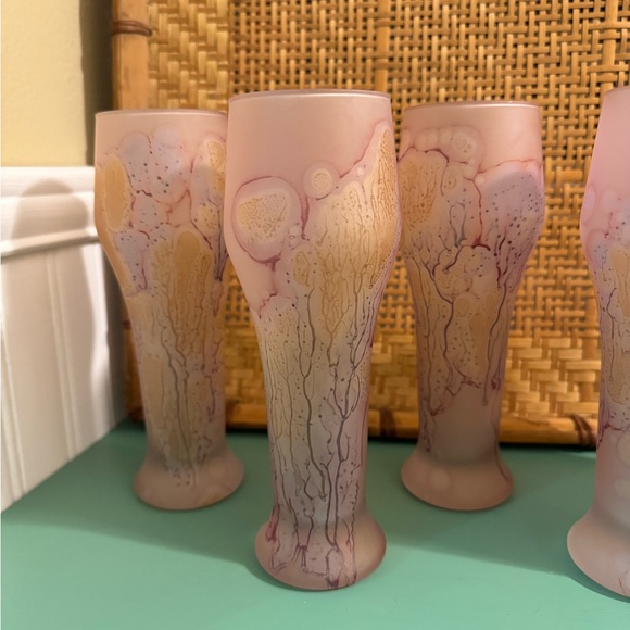 VINTAGE SET OF 6 RUEVEN FROSTED ART GLASS SMALL PILSNER GLASSES - Picture 5 of 7